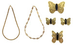Alfred Joe (b. 1950) - Navajo - Pair of 14K Gold Necklaces with 18K Gold and Jet Butterfly Pendant, Post Earrings, and Ring Set c. 1990-2000s