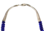 Dina Huntinghorse - Wichita/Kiowa - Lapis Lazuli and Sterling Silver Overlay Heartline Bear Pendant and Lapis Lazuli Beaded Necklace c. 1980-90s, 20" length