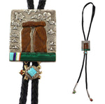 Jesse Monongya (b. 1952) - Navajo/Hopi - Multi-Stone Inlay, 14K Gold, Silver Tufacast, and Leather Bolo Tie with Turtle Design c. 1980-90s, 3" x 2" bolo