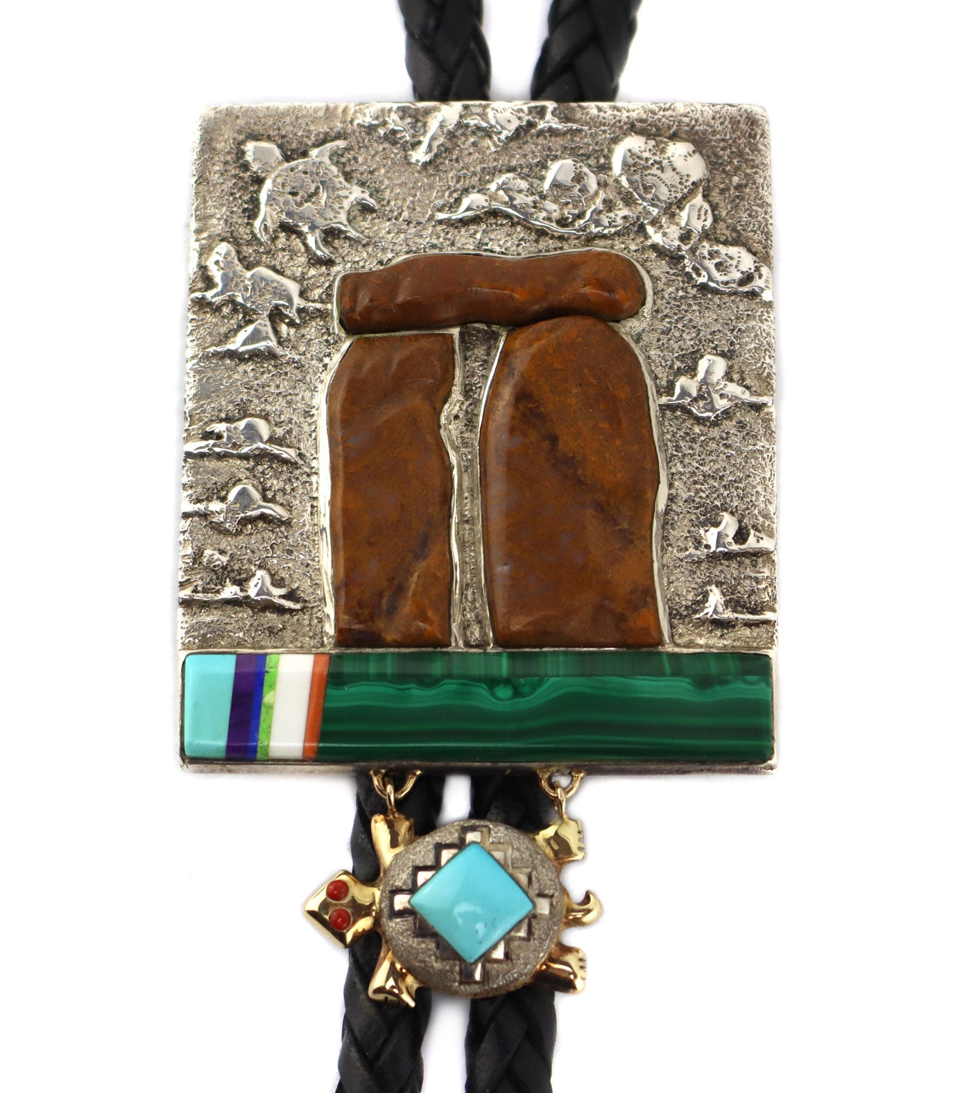 Jesse Monongya (b. 1952) - Navajo/Hopi - Multi-Stone Inlay, 14K Gold,