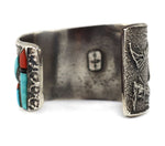 Preston Monongye (1927-1987) - Hopi - Multi-Stone Inlay and Silver Tufacast Bracelet with Mudhead Kachina Design c. 1960-70s, size 6.5