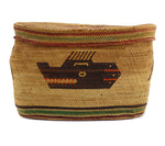 Makah Polychrome Lidded Basket with Pictorial Design c. 1910-20s, 5.125" x 8" x 5.75"