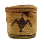 Makah Polychrome Lidded Basket with Pictorial Design c. 1910-20s, 5.125" x 8" x 5.75"