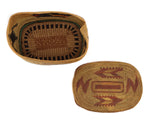 Makah Polychrome Lidded Basket with Pictorial Design c. 1910-20s, 5.125" x 8" x 5.75"