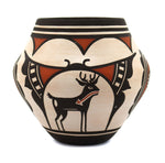 Carlos Laate - Zuni Polychrome Jar with Heartline Deer and Butterfly Design c. 2003, 6.75" x 7.5"