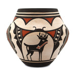 Carlos Laate - Zuni Polychrome Jar with Heartline Deer and Butterfly Design c. 2003, 6.75" x 7.5"