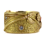 Jesse Monongya (b. 1952) - Diamond, Multi-Stone, and 14K Gold Bracelet with Ornate Frog and Flower Design c. 1980-90s, size 6.75