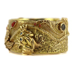 Jesse Monongya (b. 1952) - Diamond, Multi-Stone, and 14K Gold Bracelet with Ornate Frog and Flower Design c. 1980-90s, size 6.75