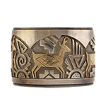 Victor Coochwytewa (1922-2011) & Kopavi International Shop - Hopi - 14K Gold Overlay and Sterling Silver Bracelet with Antelope Pictorial Design c. 1970-80s, size 6.625