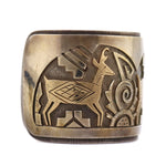 Victor Coochwytewa (1922-2011) & Kopavi International Shop - Hopi - 14K Gold Overlay and Sterling Silver Bracelet with Antelope Pictorial Design c. 1970-80s, size 6.625