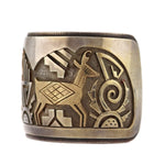 Victor Coochwytewa (1922-2011) & Kopavi International Shop - Hopi - 14K Gold Overlay and Sterling Silver Bracelet with Antelope Pictorial Design c. 1970-80s, size 6.625