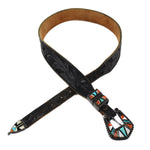 Zuni - Multi-Stone Inlay, Silver, and Hand-Tooled Leather Child's Belt c. 1940s, 25.25" - 29.75" waist