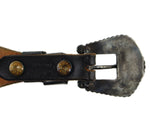 Zuni - Multi-Stone Inlay, Silver, and Hand-Tooled Leather Child's Belt c. 1940s, 25.25" - 29.75" waist