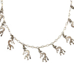 Glenn & Irene Sandoval - Navajo - Silver Necklace, French Hook Earrings and Silver Pin Set with Kokopelli Design c. 1970-80s