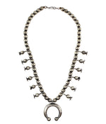 Miramontes - Contemporary Silver Squash Blossom Necklace with Sandcast Naja, 24" length