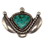 Navajo - Blue Gem Turquoise and Silver Pin c. 1940s, 1.625" x 2.125"