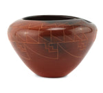 Polly Rose Folwell (b. 1962) - Santa Clara Asymmetrical Redware Sgraffito Jar with Fire Clouds c. 1990-2000s, 3.25" x 5"