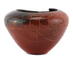Polly Rose Folwell (b. 1962) - Santa Clara Asymmetrical Redware Sgraffito Jar with Fire Clouds c. 1990-2000s, 3.25" x 5"
