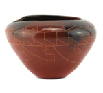 Polly Rose Folwell (b. 1962) - Santa Clara Asymmetrical Redware Sgraffito Jar with Fire Clouds c. 1990-2000s, 3.25" x 5"