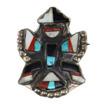 Zuni - Multi-Stone Inlay and Silver Knifewing God Pin c. 1940-50s, 1.5" x 1"