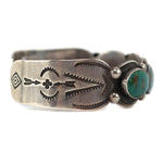 Navajo - Turquoise and Silver Bracelet with Stamped Design c. 1930-40s, size 6.75