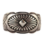 Franklin and Verna Tahe - Navajo - Sterling Silver Overlay Bracelet with Stamped Design c. 1980s, size 7.25