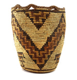 Klickitat Polychrome Basket with Zig-Zag Design and Fluted Rim c. 1900s, 13" x 10"