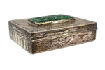Mexican - Vintage Silver Lidded Box with Carved Malachite Inlay, 1.25" x 4.25" x 3.25"