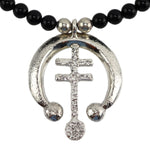 Miramontes - Silver New Mexico Cross with Naja and Onyx Beads, 26" length