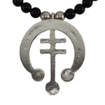 Miramontes - Silver New Mexico Cross with Naja and Onyx Beads, 26" length