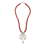 Miramontes - Contemporary Sterling Silver New Mexico Cross with Naja and Faceted Carnelian Beads, 27" length