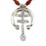 Miramontes - Contemporary Sterling Silver New Mexico Cross with Naja and Faceted Carnelian Beads, 27" length