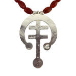 Miramontes - Contemporary Sterling Silver New Mexico Cross with Naja and Faceted Carnelian Beads, 27" length
