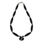 Miramontes - Striped Agate and Silver Pendant with Long Faceted Onyx Beads, 20" length