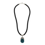 Miramontes - Morenci Turquoise with Sterling Silver Feathers and Onyx Beads, 25" length
