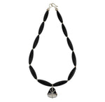 Miramontes - Agate Stone and Sterling Silver Pendant with Long Faceted Onyx Beads, 24" length