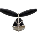 Miramontes - Agate Stone and Sterling Silver Pendant with Long Faceted Onyx Beads, 24" length