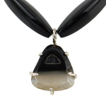 Miramontes - Agate Stone and Sterling Silver Pendant with Long Faceted Onyx Beads, 24" length