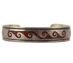 Navajo - Coral Chip Inlay and Silver Bracelet with Stamped Design c. 1970s, size 6.25