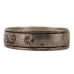 Navajo - Coral Chip Inlay and Silver Bracelet with Stamped Design c. 1970s, size 6.25