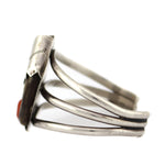 Navajo - Turquoise, Coral, and Silver Bracelet with Bear Claw c. 1950-60s, size 6