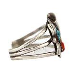 Navajo - Turquoise, Coral, and Silver Bracelet with Bear Claw c. 1950-60s, size 6