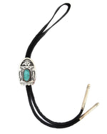 Tim Yazzie - San Felipe - Turquoise, Sterling Silver Overlay, and Leather Bolo Tie with Heartline Bear Design c. 2000s, 3" x 2" bolo
