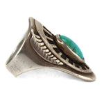 Ben Nighthorse (b. 1933) - Cheyenne - Turquoise and Sterling Silver Overlay Ring with Feather Pictorials c. 1980-90s, size 5.75