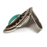 Ben Nighthorse (b. 1933) - Cheyenne - Turquoise and Sterling Silver Overlay Ring with Feather Pictorials c. 1980-90s, size 5.75