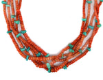 Navajo - 5-Strand Coral and Turquoise Beaded Necklace c. 1960s, 29" length