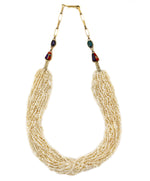 Charles Loloma (1921-1991) - Hopi - 25-Strand Pearl and 18K Gold Beaded Necklace with Multi-Stone Inlay c. 1970s, 26" length