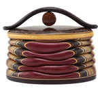 Terry Evans - Black Palm with Bead Wood Lidded Box with Handle, 5.25" x 7.1" x 3.5"