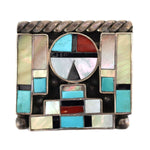 Julie Ondelacy Lahi - Zuni - Multi-Stone Channel Inlay and Silver Pin/Pendant c. 1970s, 1.25" x 1.375"