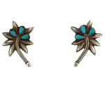 Zuni - Turquoise Needle Point and Silver Post Earrings c. 1930-40s, 1" x 0.75"
